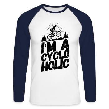 Vélo Cyclisme Cyclisme Drôle - T-shirt baseball manches longues Homme - blanc/marine - Devant - Nik (191cm)