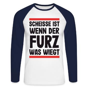 Lustige Sprüche lustiger Spruch Scheiße Kacke ist - Unisex Baseballshirt langarm - Weiß/Navy - Vorne - Nik (191cm)