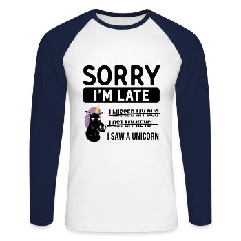 Sorry I'm Late - I Saw A Unicorn - Unisex Baseballshirt langarm - Weiß/Navy - Vorne - Nik (191cm)