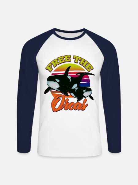 Free the orcas - Unisex Baseballshirt langarm - Weiß/Navy