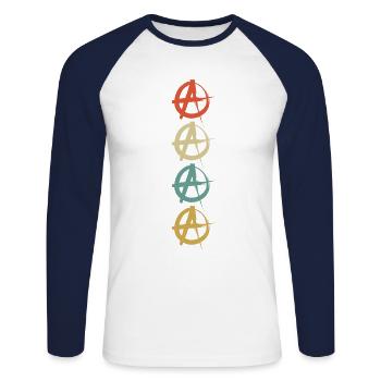 Anarchiste Anarchisme Anarchie Symbole coloré - T-shirt baseball manches longues Homme - blanc/marine - Devant - Nik (191cm)