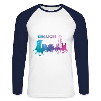 Beautiful Singapore skyline in bright colors - Unisex Long Sleeve Baseball T-Shirt - white/navy - Front - Nik (191cm)