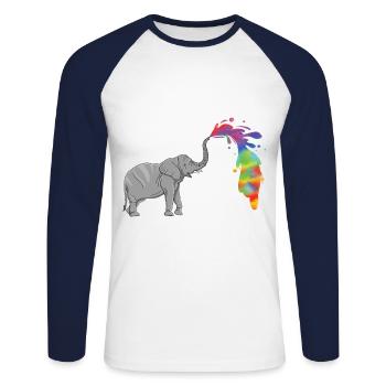Elephant colorful fountain - Unisex Long Sleeve Baseball T-Shirt - white/navy - Front - Nik (191cm)