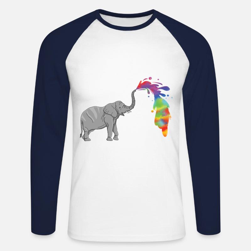 Elefant Bunte Fontäne - Unisex Baseballshirt langarm - Weiß/Navy