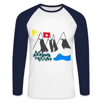 Schweiz Swiss Berge Wandern Kinder - Unisex Baseballshirt langarm - Weiß/Navy - Vorne - Nik (191cm)