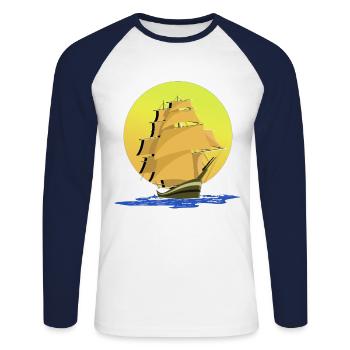 shipping - Unisex Long Sleeve Baseball T-Shirt - white/navy - Front - Nik (191cm)