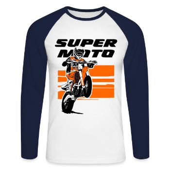 Supermoto - Unisex Baseballshirt langarm - Weiß/Navy - Vorne - Nik (191cm)