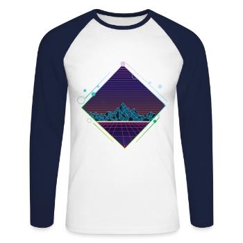 Cyber montagnes - T-shirt baseball manches longues Homme - blanc/marine - Devant - Nik (191cm)