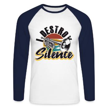 Trompeter I destroy Silence Trompete - Unisex Baseballshirt langarm - Weiß/Navy - Vorne - Nik (191cm)