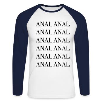 Anal sexe anal sexe anal - T-shirt baseball manches longues Homme - blanc/marine - Devant - Nik (191cm)