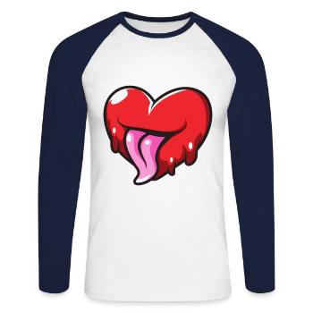 coeur drôle avec la langue - T-shirt baseball manches longues Homme - blanc/marine - Devant - Nik (191cm)