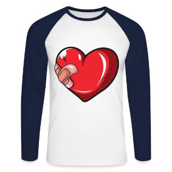 Coeur blessé avec cadeau en plâtre - T-shirt baseball manches longues Homme - blanc/marine - Devant - Nik (191cm)