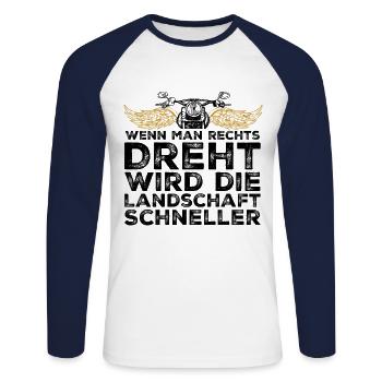 Motorrad Motorradfahrer Spruch Drehen - Unisex Baseballshirt langarm - Weiß/Navy - Vorne - Nik (191cm)