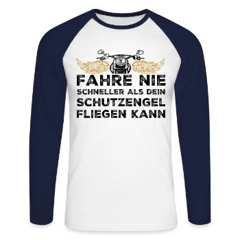 Motorrad Motorradfahrer Spruch Schutzengel - Unisex Baseballshirt langarm - Weiß/Navy - Vorne - Nik (191cm)