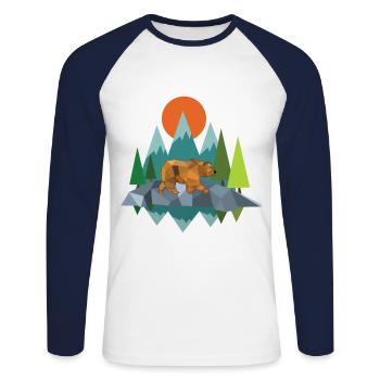Résumé de l'ours nature - T-shirt baseball manches longues Homme - blanc/marine - Devant - Nik (191cm)