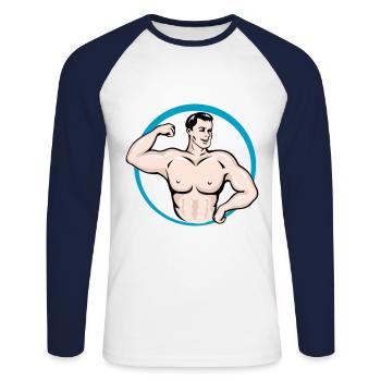 body builder - Unisex Long Sleeve Baseball T-Shirt - white/navy - Front - Nik (191cm)