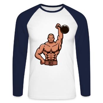 body builder - Unisex Long Sleeve Baseball T-Shirt - white/navy - Front - Nik (191cm)