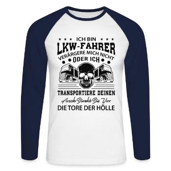 LKW Fahrer Geschenk - Unisex Baseballshirt langarm - Weiß/Navy - Vorne - Nik (191cm)