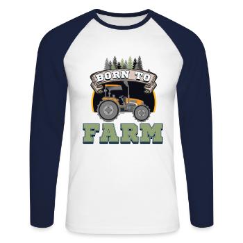 Né à la ferme - T-shirt baseball manches longues Homme - blanc/marine - Devant - Nik (191cm)