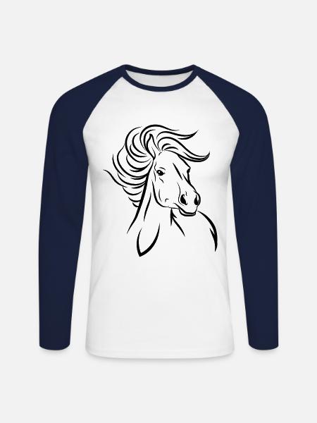 Horse Pferd - Unisex Baseballshirt langarm - Weiß/Navy