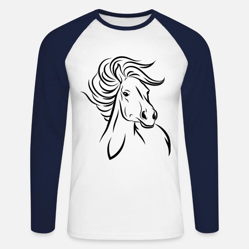 Horse Pferd - Unisex Baseballshirt langarm - Weiß/Navy