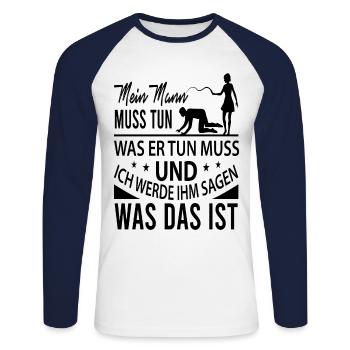 Frauentag - Unisex Baseballshirt langarm - Weiß/Navy - Vorne - Nik (191cm)