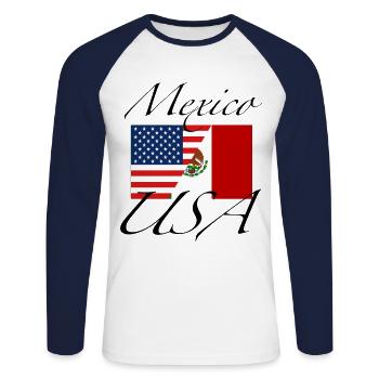 Mexico USA flag - Unisex Long Sleeve Baseball T-Shirt - white/navy - Front - Nik (191cm)