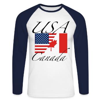 USA Canada flag - Unisex Long Sleeve Baseball T-Shirt - white/navy - Front - Nik (191cm)