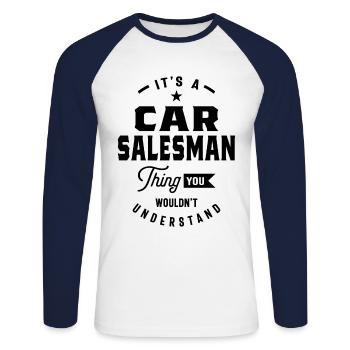 Cadeau de titre de travail de vendeur de voiture - T-shirt baseball manches longues Homme - blanc/marine - Devant - Nik (191cm)