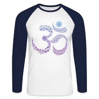 Om Yoga Meditation Goa Musik Symbol Mandala - Unisex Baseballshirt langarm - Weiß/Navy - Vorne - Nik (191cm)