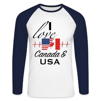 J’aime le Canada Usa Amérique Cadeau - T-shirt baseball manches longues Homme - blanc/marine - Devant - Nik (191cm)