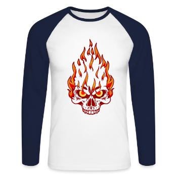 Hardrock Rocker Tattoo Totenkopf Motorrad Flamme - Unisex Baseballshirt langarm - Weiß/Navy - Vorne - Nik (191cm)