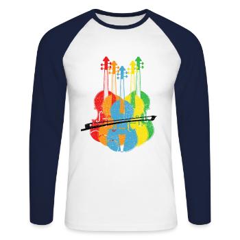 Violon violon violon joueur coloré - T-shirt baseball manches longues Homme - blanc/marine - Devant - Nik (191cm)