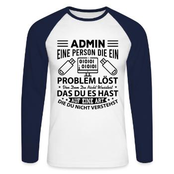 Administrator Admin - Unisex Baseballshirt langarm - Weiß/Navy - Vorne - Nik (191cm)