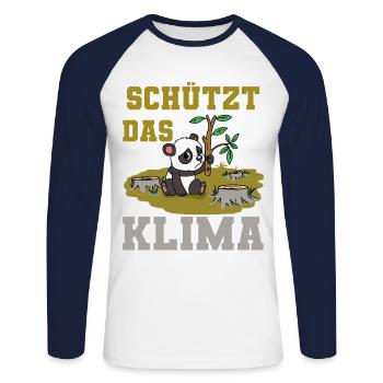 Panda Bär Wildtiere Ökologie Klimawandel Klima Co2 - Unisex Baseballshirt langarm - Weiß/Navy - Vorne - Nik (191cm)
