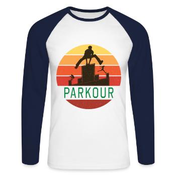Parkour Sport Freerunning Retro - T-shirt baseball manches longues Homme - blanc/marine - Devant - Nik (191cm)