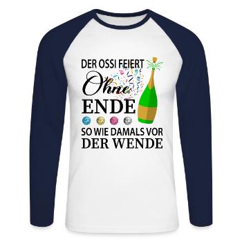 DDR Ossi - Unisex Baseballshirt langarm - Weiß/Navy - Vorne - Nik (191cm)