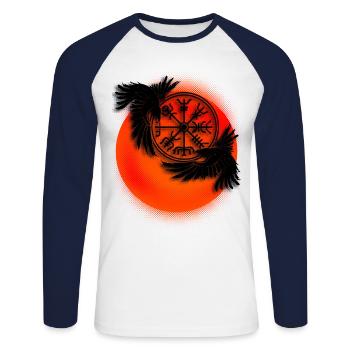 Corbeau d'Odin avec la conception de tatouage de boussole viking - T-shirt baseball manches longues Homme - blanc/marine - Devant - Nik (191cm)