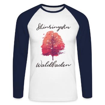 Arbre de baignade de la forêt de Shinrinyoku et forêt avec visage - T-shirt baseball manches longues Homme - blanc/marine - Devant - Nik (191cm)