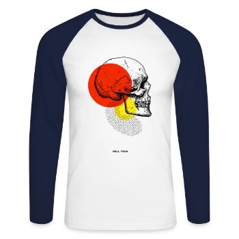 Hell yeah Schädel mit Kreisen Zeichnung - Unisex Baseballshirt langarm - Weiß/Navy - Vorne - Nik (191cm)