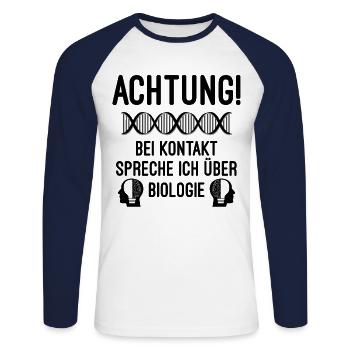 Biologie Bio Biologie - Unisex Baseballshirt langarm - Weiß/Navy - Vorne - Nik (191cm)
