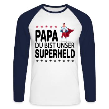 Papa Der Superheld - Unisex Baseballshirt langarm - Weiß/Navy - Vorne - Nik (191cm)