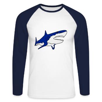 Requin - T-shirt baseball manches longues Homme - blanc/marine - Devant - Nik (191cm)