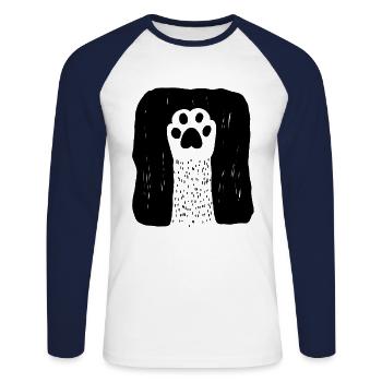 Douce patte de chat - T-shirt baseball manches longues Homme - blanc/marine - Devant - Nik (191cm)