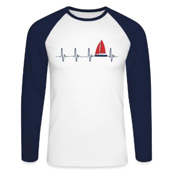 Sailboat heartbeat - Unisex Long Sleeve Baseball T-Shirt - white/navy - Front - Nik (191cm)