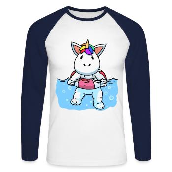 Licorne bébé natation piscine loisirs enfants - T-shirt baseball manches longues Homme - blanc/marine - Devant - Nik (191cm)