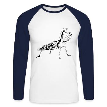 Mante religieuse insecte nature environnement insectes - T-shirt baseball manches longues Homme - blanc/marine - Devant - Nik (191cm)