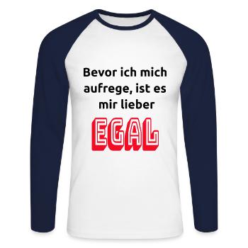 Bevor ich mich aufrege, ist es mir lieber egal - Unisex Baseballshirt langarm - Weiß/Navy - Vorne - Nik (191cm)