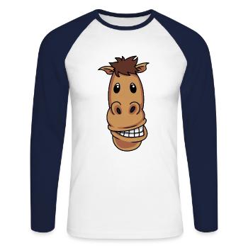 Lustiges verrücktes Pferd Pony Fantasy Reiter Spaß - Unisex Baseballshirt langarm - Weiß/Navy - Vorne - Nik (191cm)