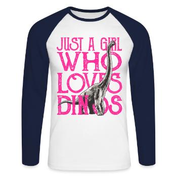 Nur ein Mädchen, das Dinos liebt - Unisex Baseballshirt langarm - Weiß/Navy - Vorne - Nik (191cm)